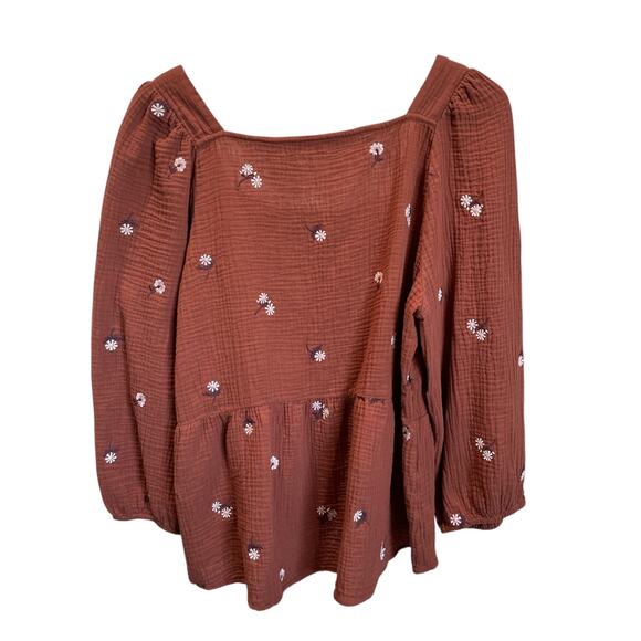 Madewell Amie Floral Embroidered Lightspun Millbrook Puff-Sleeve Peplum Top LG - Picture 5 of 11